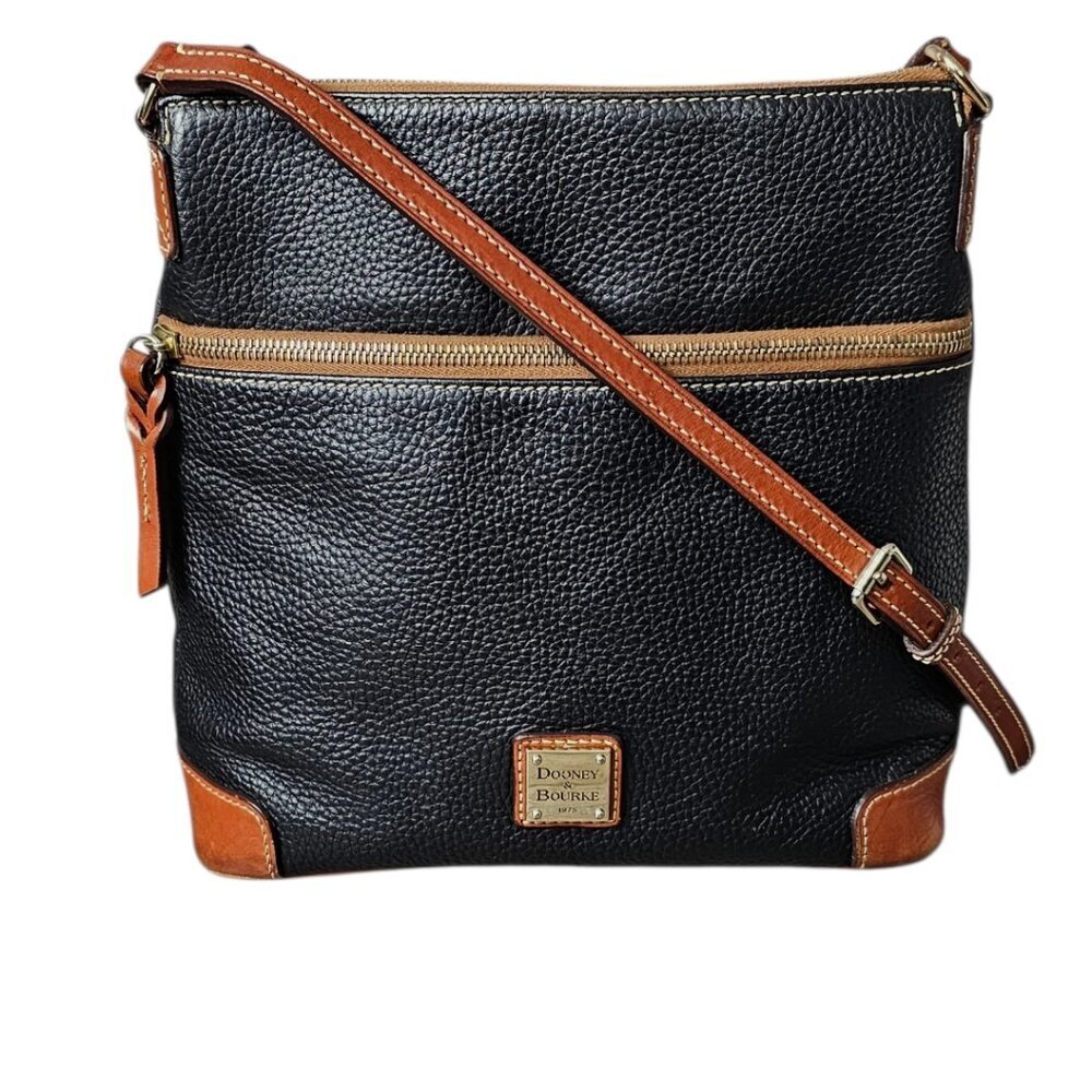 Dooney & Bourke Pebble Grain Leather Black & Brown Crossbody Shoulder Bag COA